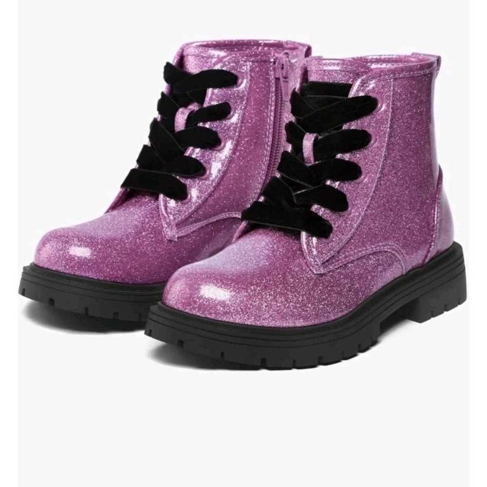 K Komforme Girls' Purple Glitter Ankle  Boots Sz 12 Lace Up Waterproof Combat